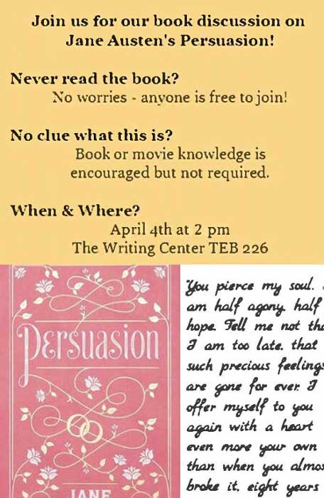 "Persuasion" book club flyer.